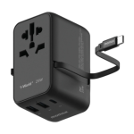 Momax 1-World+ 25W 3-Port Travel Charger with Built-In USB-C Cable for Global Travel - Image 2