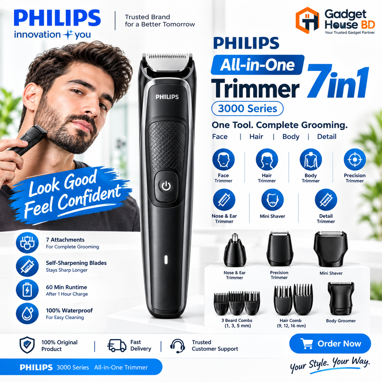 Philips All-in-One Trimmer 7-in-1 Philips All In One- MG3911/15 -7 in 1 3000 Series Multigroom Trimmer - Image 1
